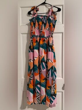 Private Label Abstract Maxi Skirt Dress in Pink, Orange & Teal